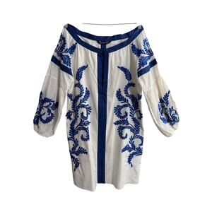 KAS New York Blue Embroidered Shift Dress Size Small